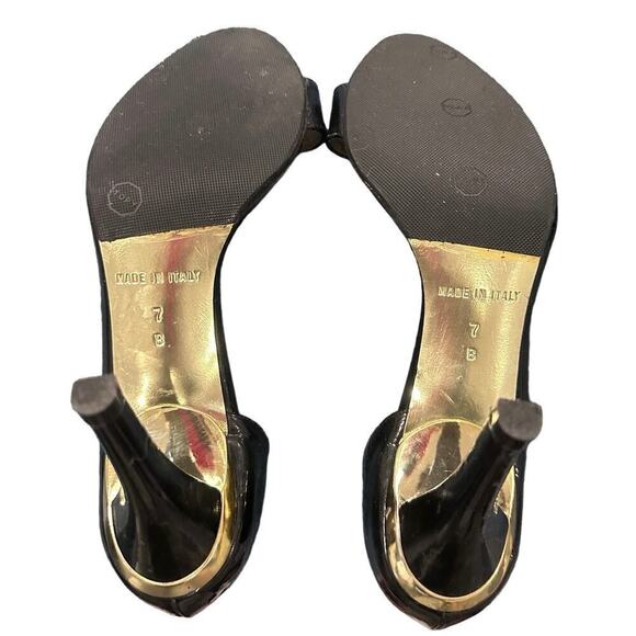 Vintage Michael Kors Black Patent Leather &Gold Open Toe Heels Made in Italy EUC - Picture 2 of 6